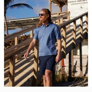 Joseph Abboud Preppy Liquid Soft Blue Polo Collared Short Sleeve Shirt LARGE